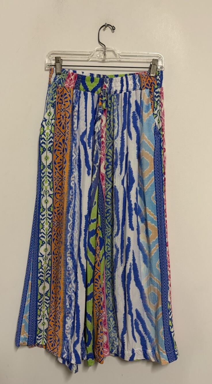 Yolly Italy Mixed Prints Elastic Waist Baggy Wide Leg Crop Artsy Small Medium